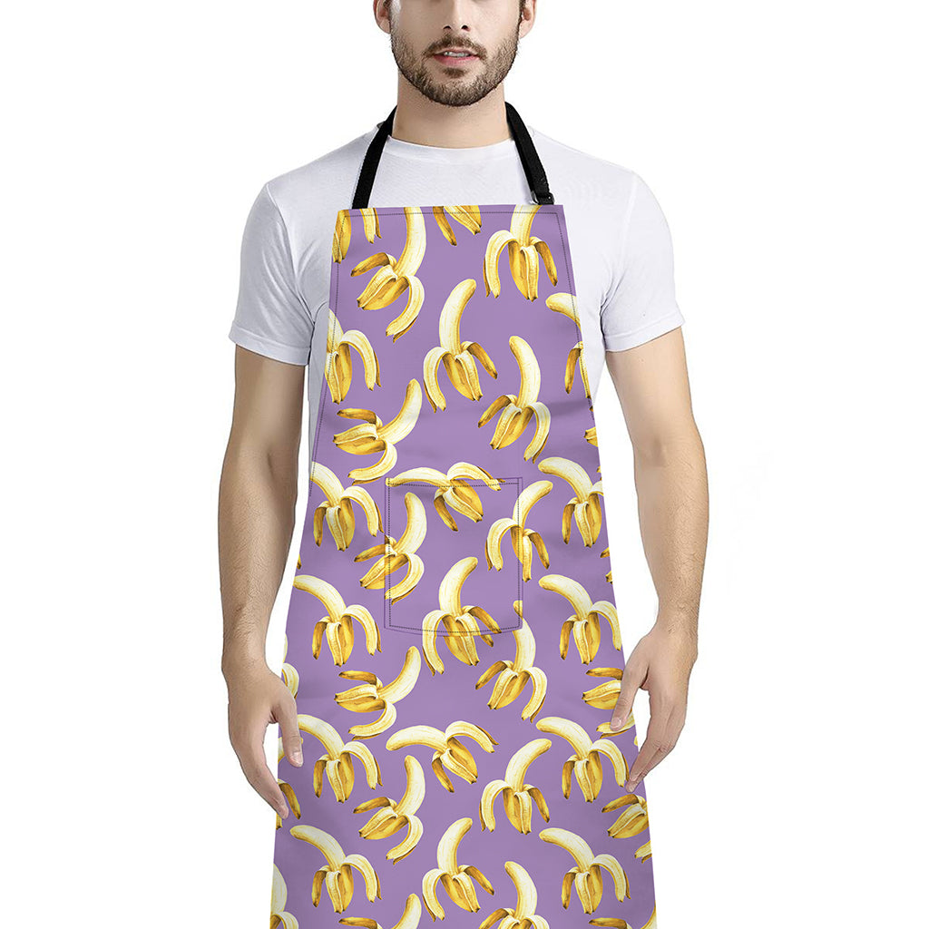 Watercolor Banana Pattern Print Bib Apron With Pocket