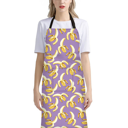 Watercolor Banana Pattern Print Bib Apron With Pocket