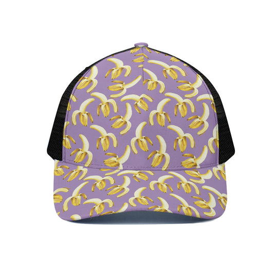 Watercolor Banana Pattern Print Black Mesh Trucker Cap