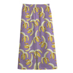 Watercolor Banana Pattern Print Cotton Front Slit Maxi Skirt