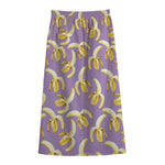 Watercolor Banana Pattern Print Cotton Front Slit Maxi Skirt