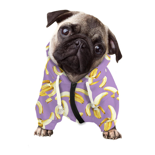 Watercolor Banana Pattern Print Dog Zip Up Hoodie