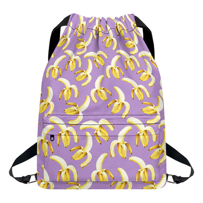 Watercolor Banana Pattern Print Drawstring Backpack
