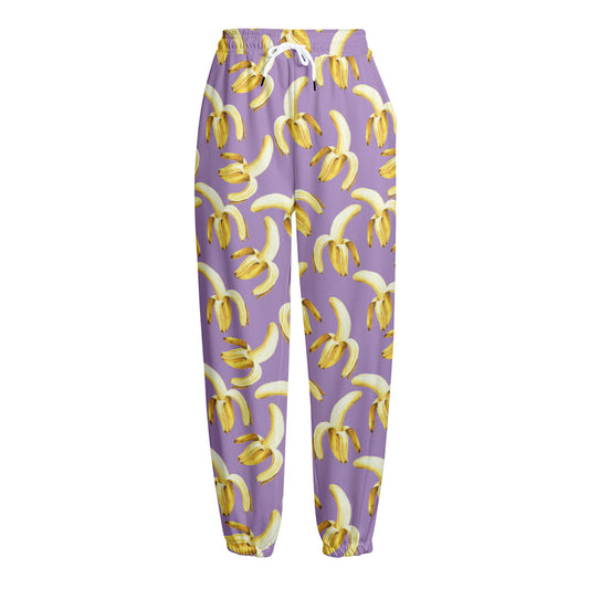 Watercolor Banana Pattern Print Fleece Lined Knit Pants