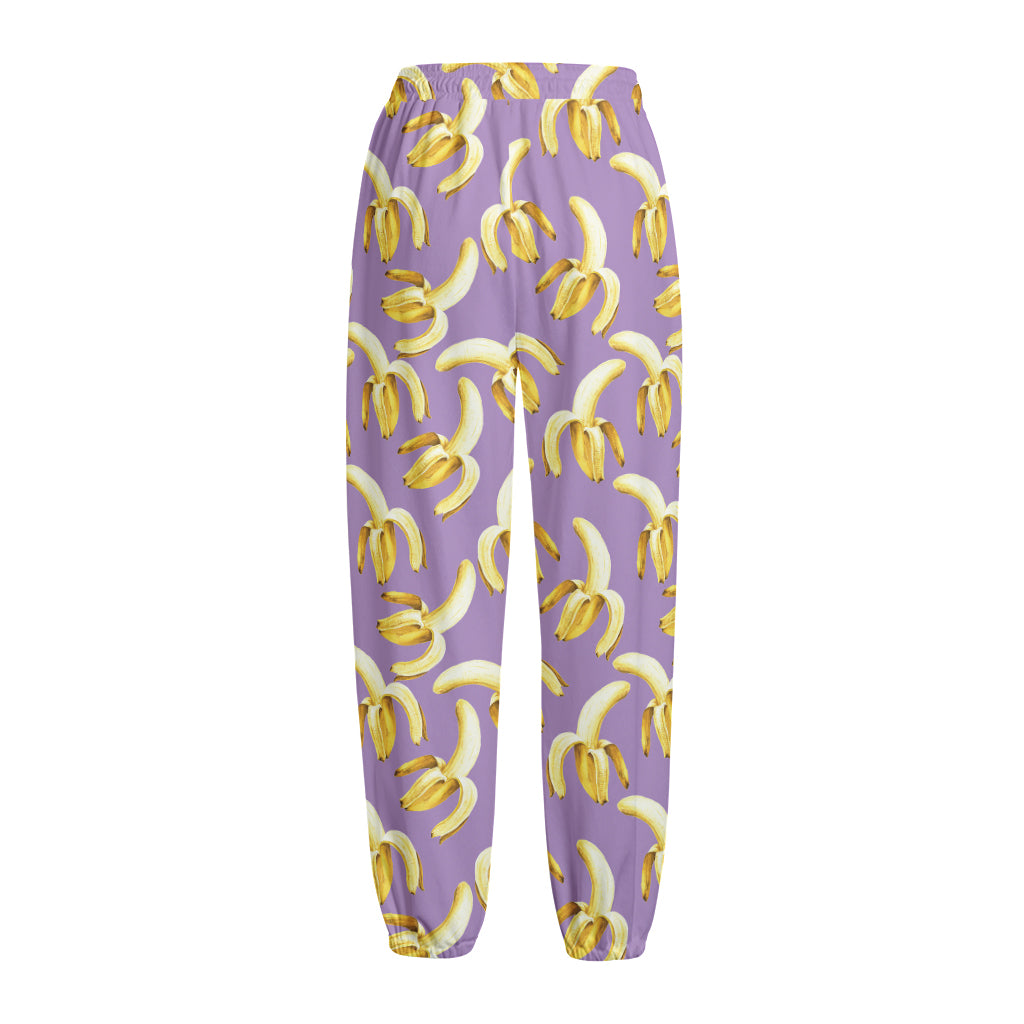 Watercolor Banana Pattern Print Fleece Lined Knit Pants