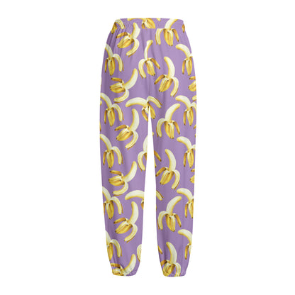 Watercolor Banana Pattern Print Fleece Lined Knit Pants