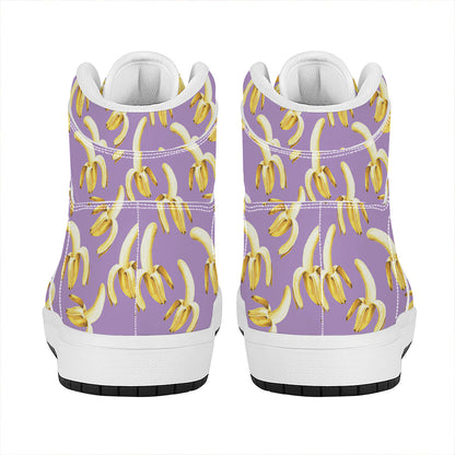 Watercolor Banana Pattern Print High Top Leather Sneakers