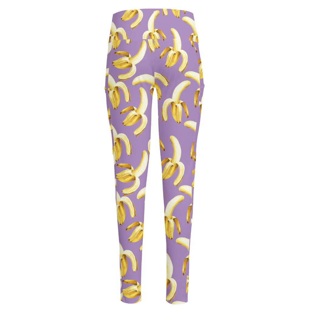 Watercolor Banana Pattern Print High-Waisted Pocket Leggings