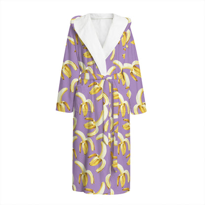Watercolor Banana Pattern Print Hooded Bathrobe