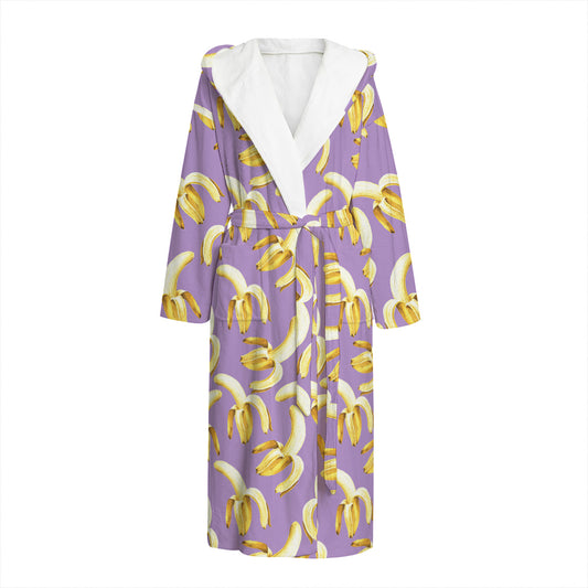 Watercolor Banana Pattern Print Hooded Bathrobe