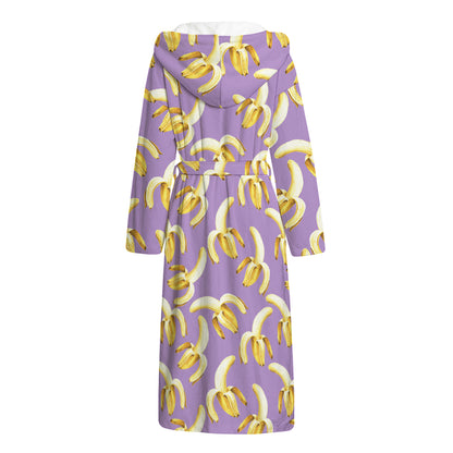 Watercolor Banana Pattern Print Hooded Bathrobe