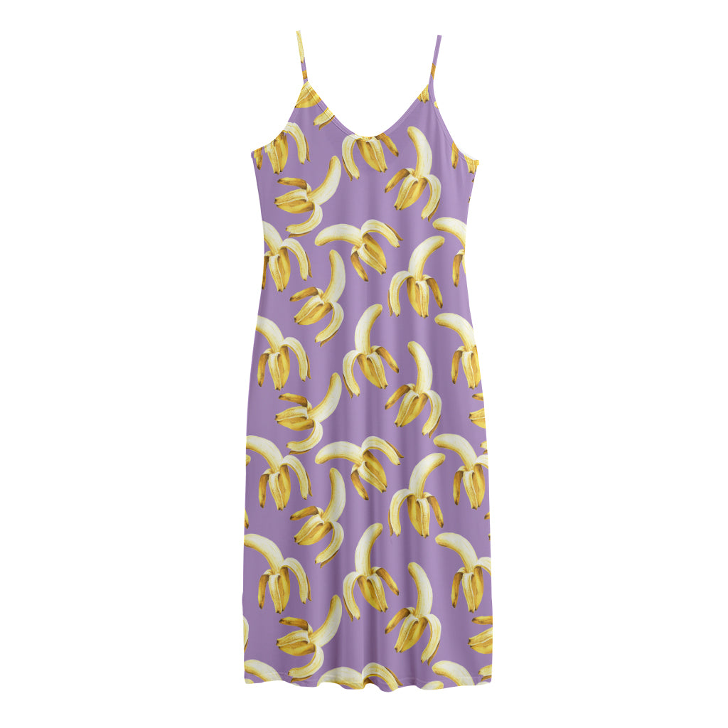 Watercolor Banana Pattern Print Jersey Midi Cami Dress