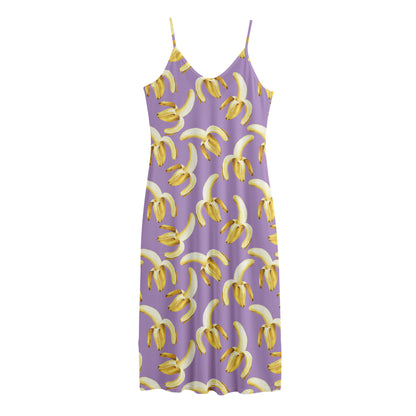 Watercolor Banana Pattern Print Jersey Midi Cami Dress