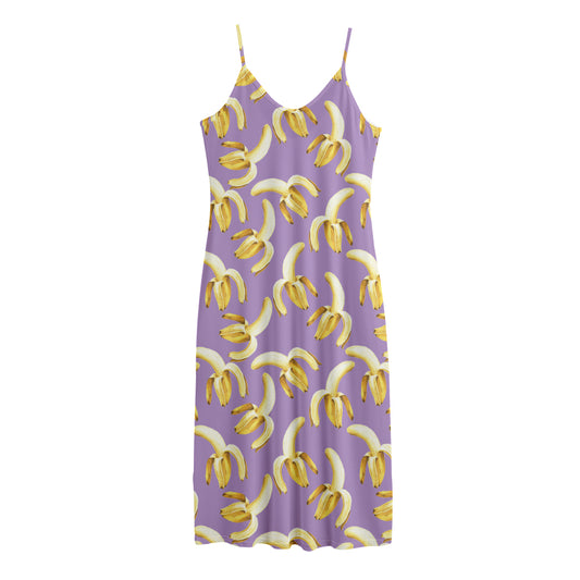 Watercolor Banana Pattern Print Jersey Midi Cami Dress