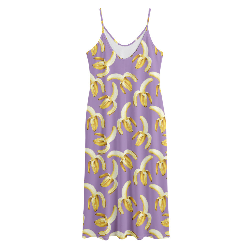 Watercolor Banana Pattern Print Jersey Midi Cami Dress