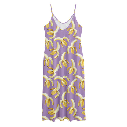 Watercolor Banana Pattern Print Jersey Midi Cami Dress