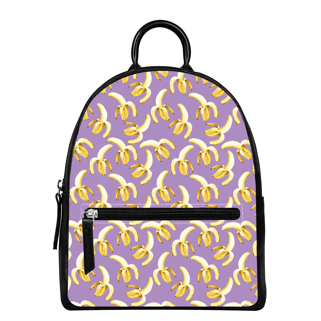 Watercolor Banana Pattern Print Leather Backpack
