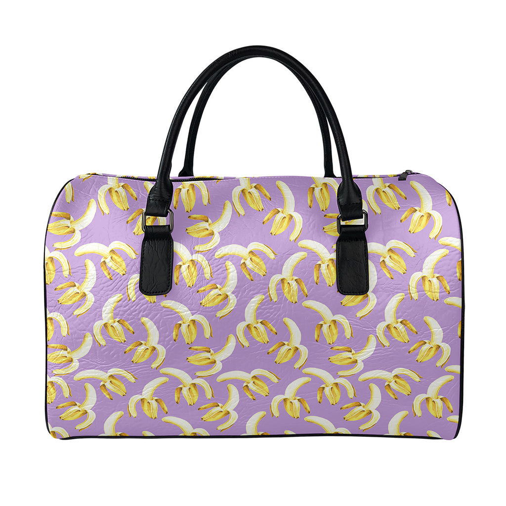 Watercolor Banana Pattern Print Leather Duffle Bag