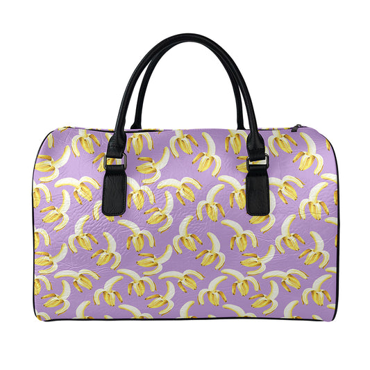 Watercolor Banana Pattern Print Leather Duffle Bag
