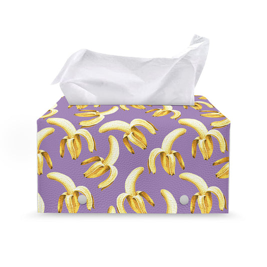 Watercolor Banana Pattern Print Leather Tissue Box Cover