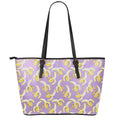 Watercolor Banana Pattern Print Leather Tote Bag With Zipper