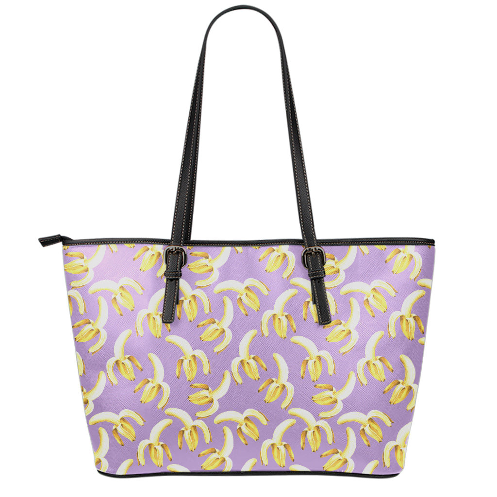 Watercolor Banana Pattern Print Leather Tote Bag