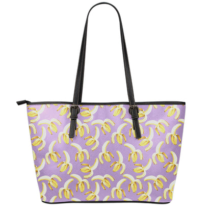 Watercolor Banana Pattern Print Leather Tote Bag