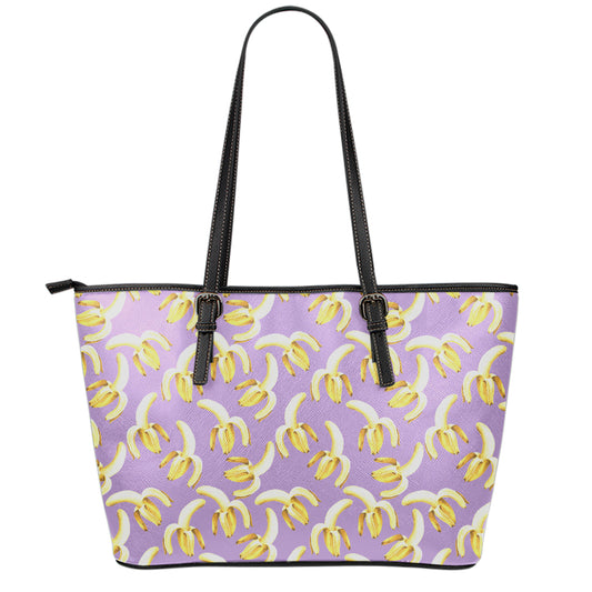 Watercolor Banana Pattern Print Leather Tote Bag