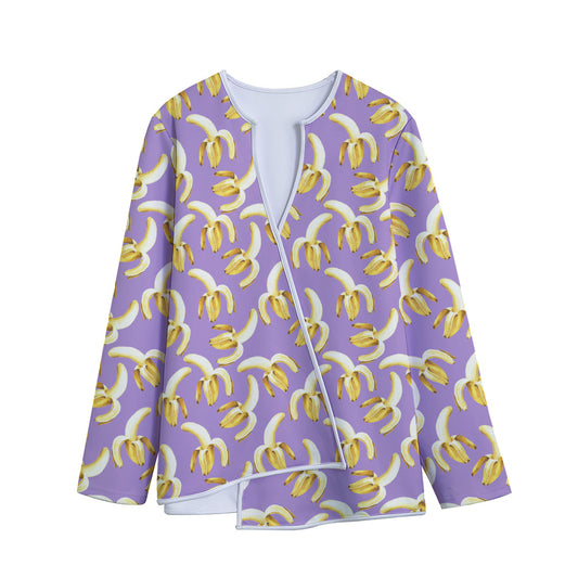 Watercolor Banana Pattern Print Long Sleeve Short Coat