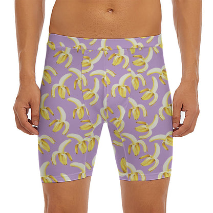 Watercolor Banana Pattern Print Men's Long Boxer Briefs