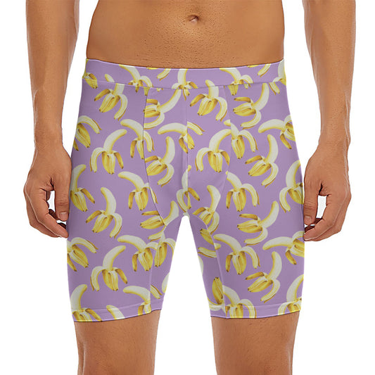Watercolor Banana Pattern Print Men's Long Boxer Briefs