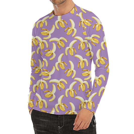Watercolor Banana Pattern Print Men's Long Sleeve Rash Guard