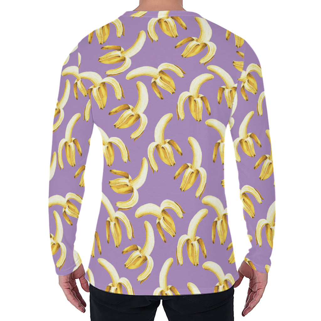 Watercolor Banana Pattern Print Men's Long Sleeve T-Shirt
