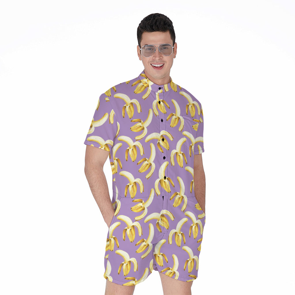 Watercolor Banana Pattern Print Men's Rompers