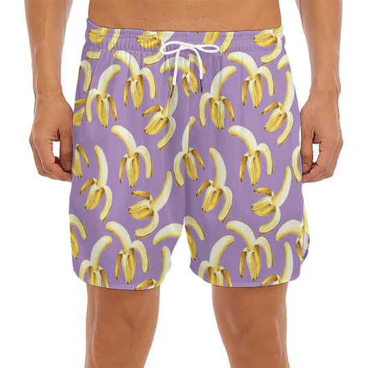 Watercolor Banana Pattern Print Men's Split Running Shorts