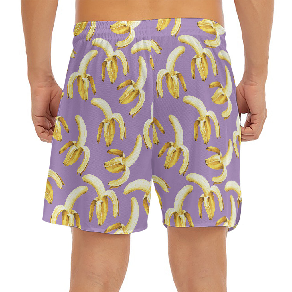 Watercolor Banana Pattern Print Men's Split Running Shorts