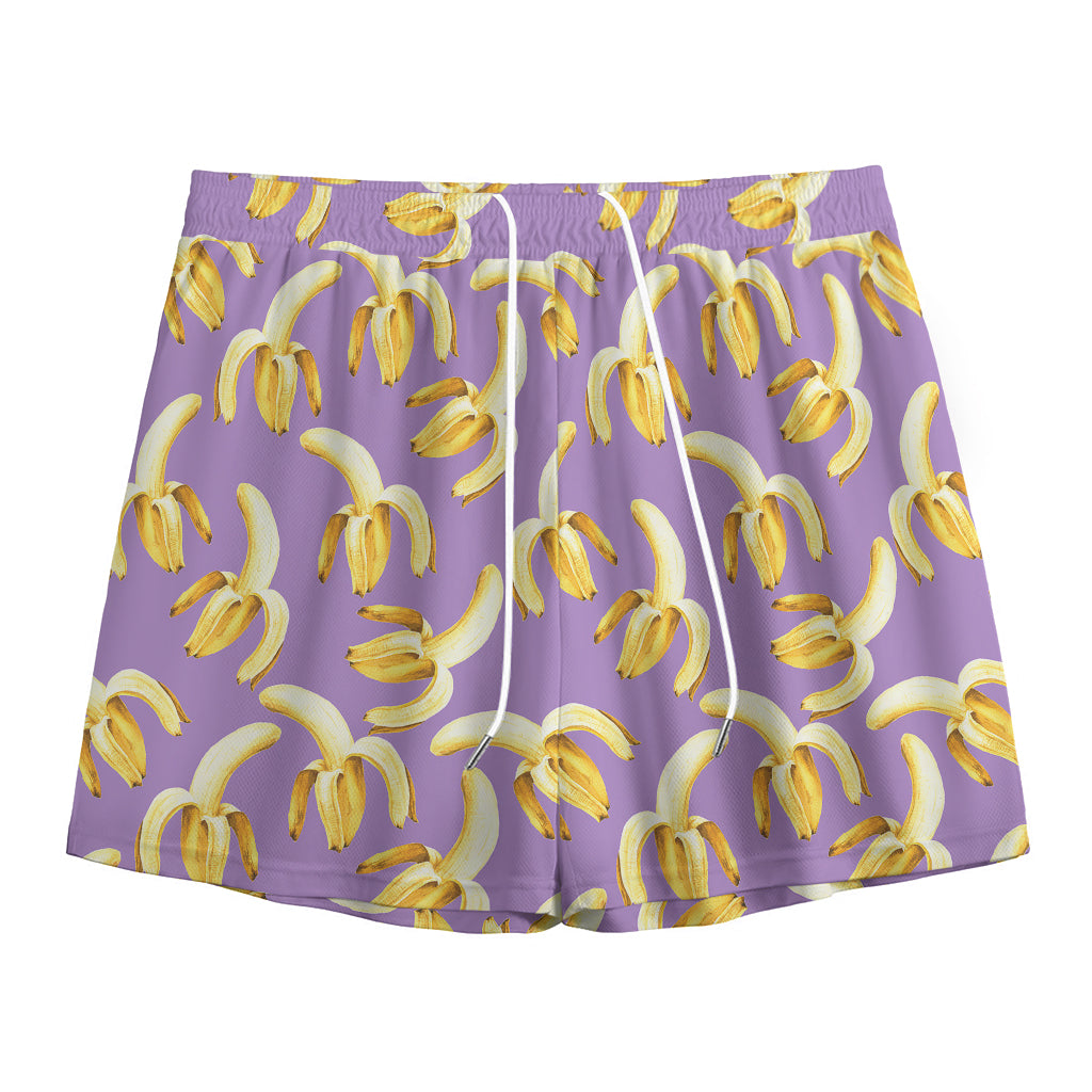 Watercolor Banana Pattern Print Mesh Shorts