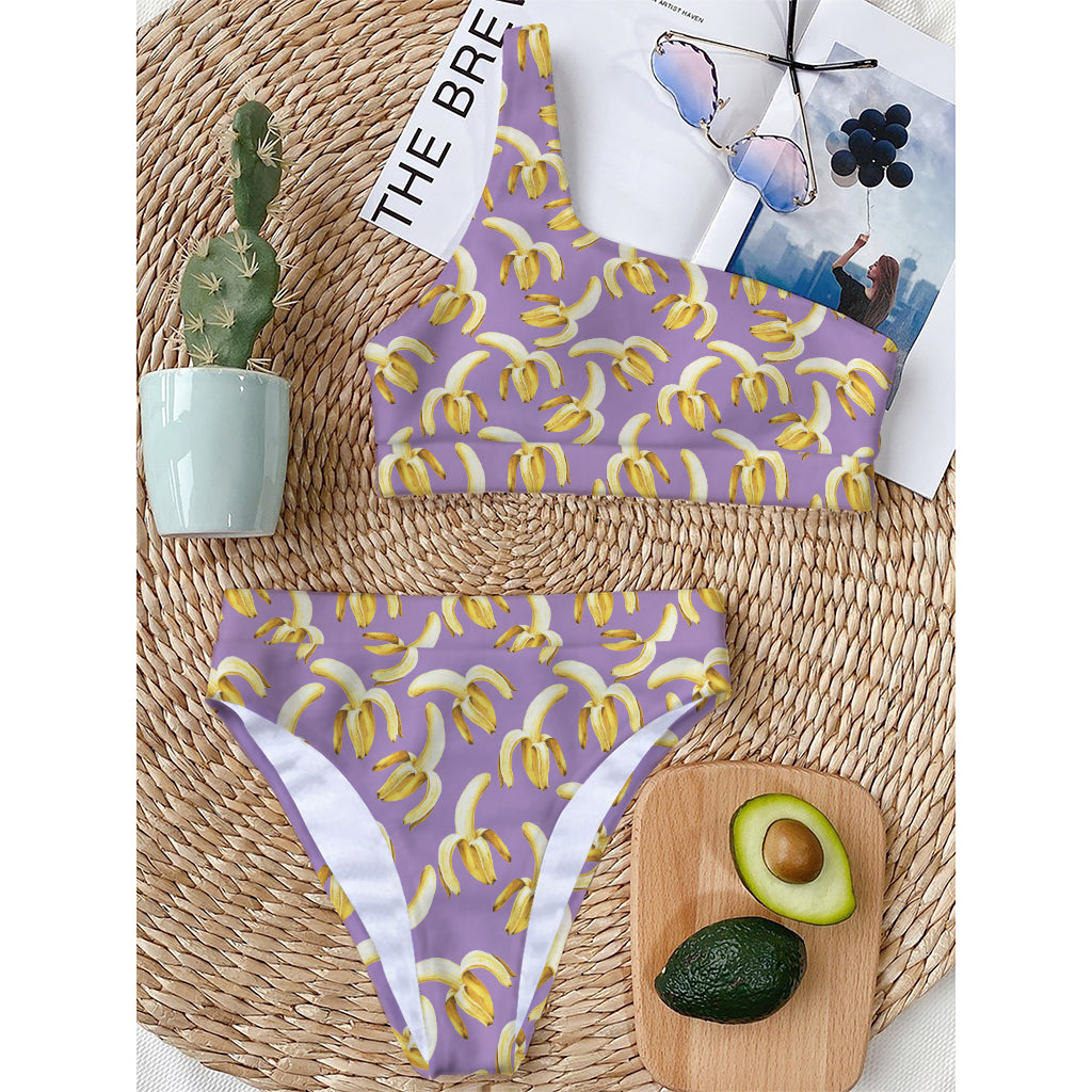 Watercolor Banana Pattern Print One Shoulder Bikini Top