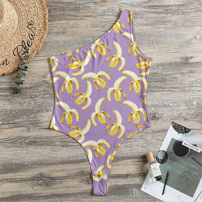 Watercolor Banana Pattern Print One Shoulder Bodysuit