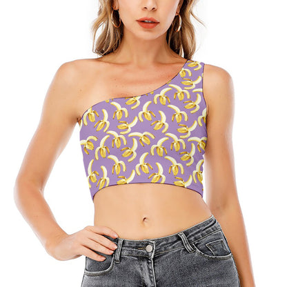 Watercolor Banana Pattern Print One Shoulder Crop Top