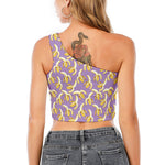 Watercolor Banana Pattern Print One Shoulder Crop Top