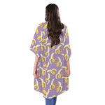 Watercolor Banana Pattern Print Open Front Beach Cover Up