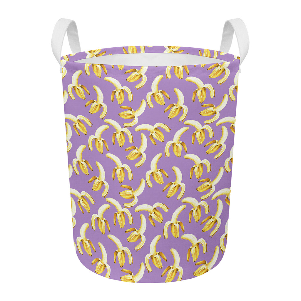 Watercolor Banana Pattern Print Round Laundry Basket