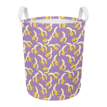 Watercolor Banana Pattern Print Round Laundry Basket