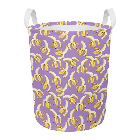 Watercolor Banana Pattern Print Round Laundry Basket