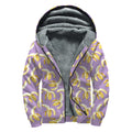 Watercolor Banana Pattern Print Sherpa Lined Zip Up Hoodie