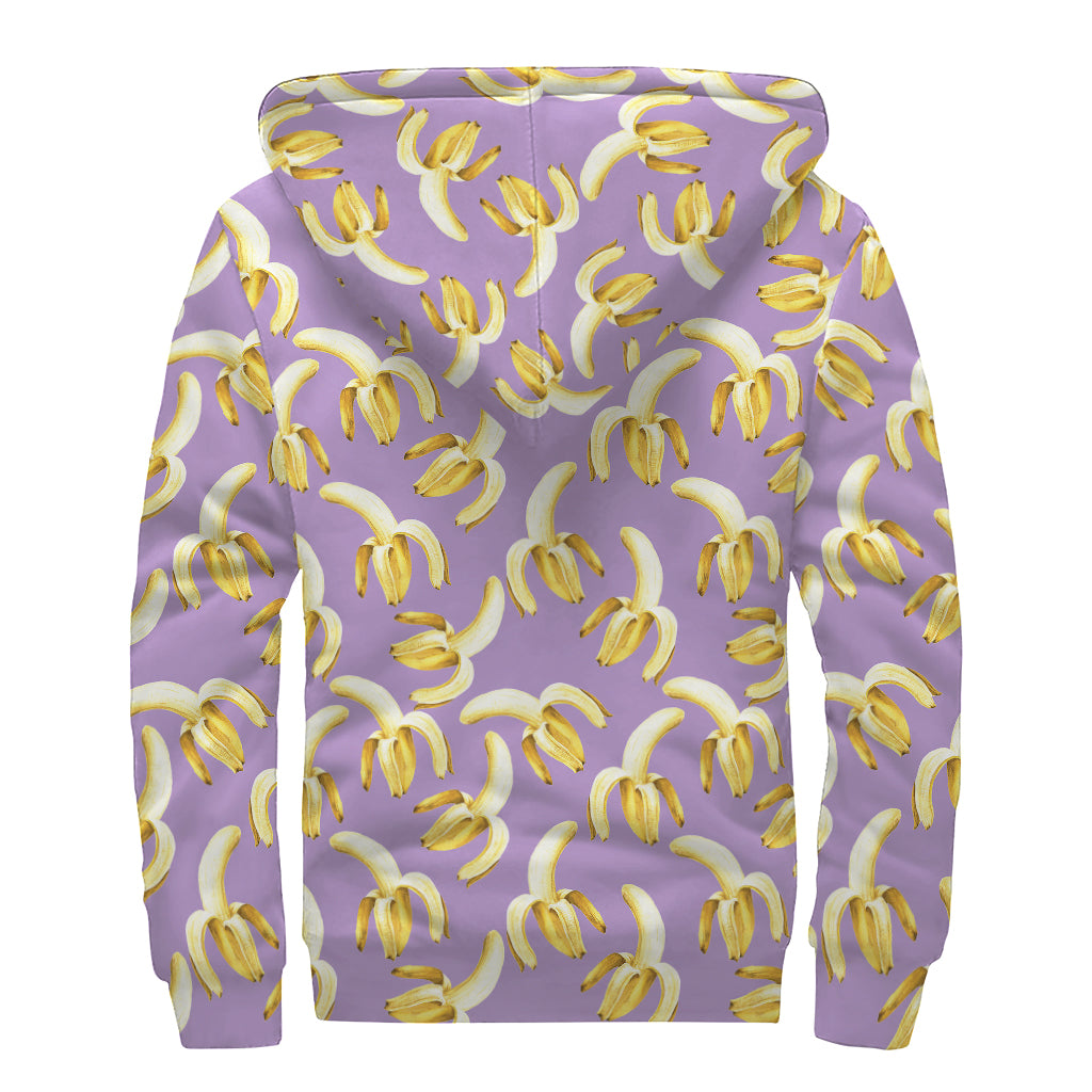 Watercolor Banana Pattern Print Sherpa Lined Zip Up Hoodie