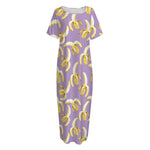 Watercolor Banana Pattern Print Short Sleeve Long Nightdress