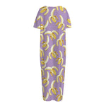 Watercolor Banana Pattern Print Short Sleeve Long Nightdress