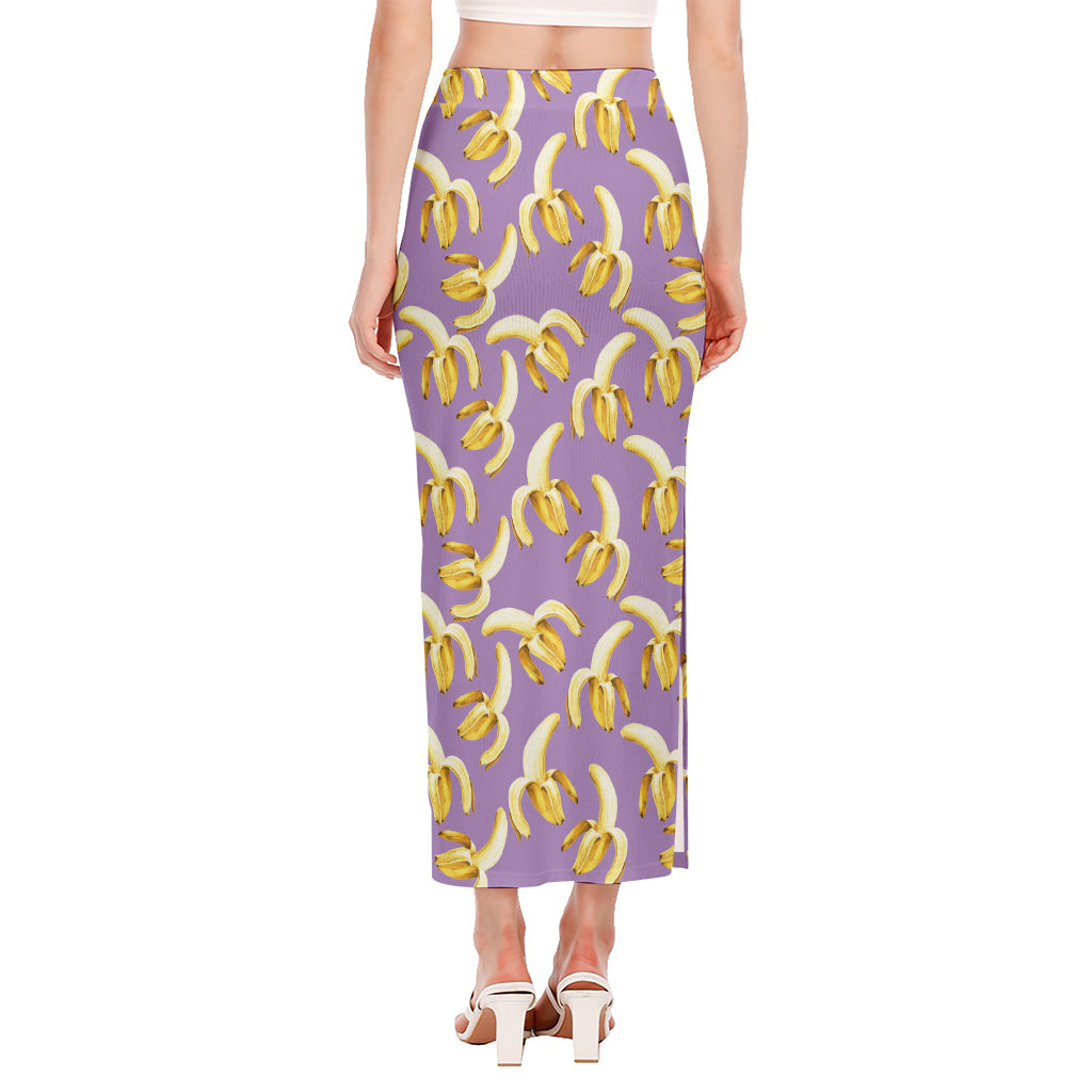 Watercolor Banana Pattern Print Side Slit Maxi Skirt